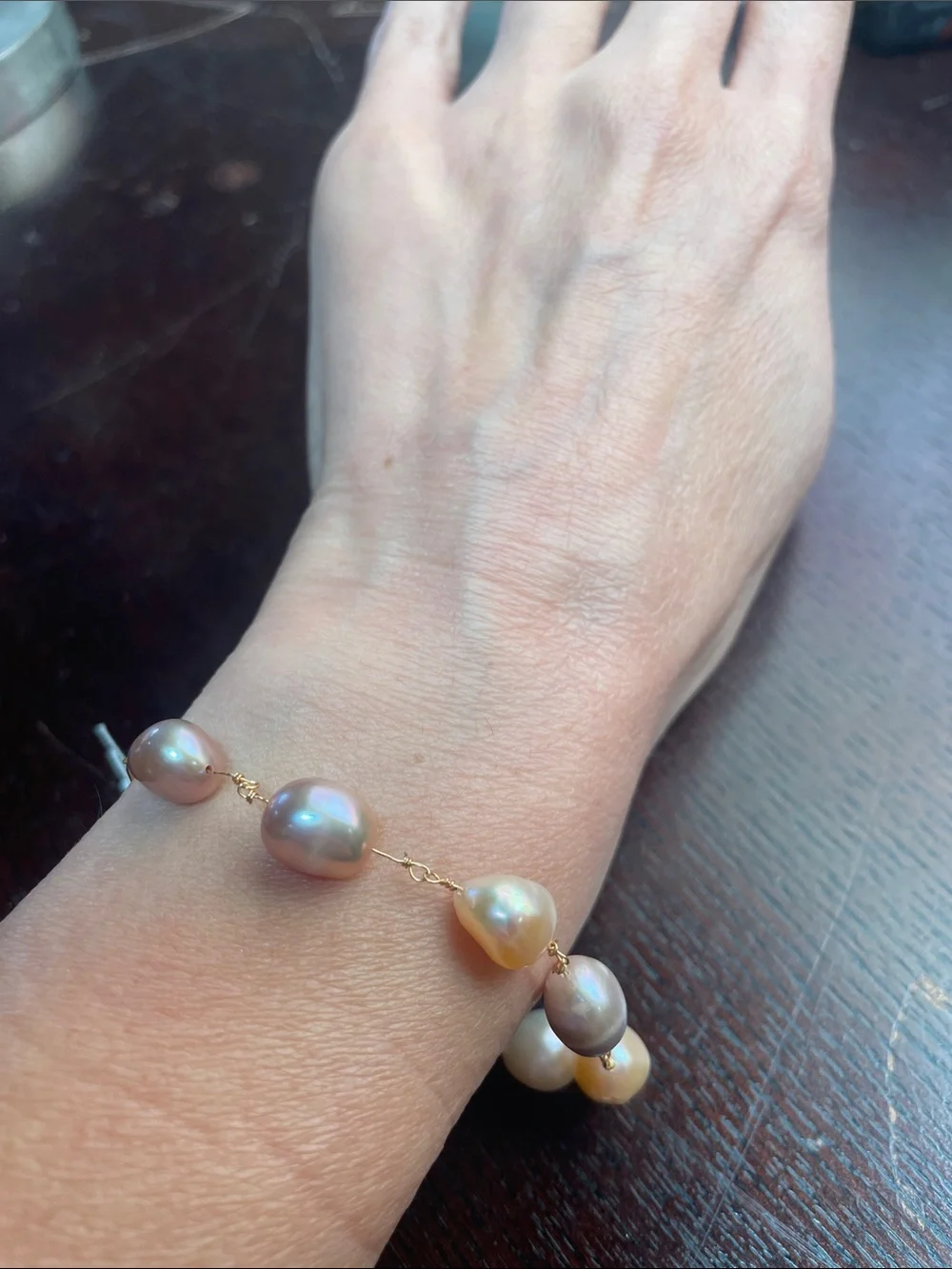 Baroque Pearl Link Bracelet in Multi-Tone Pearlescent with Gold plated chain